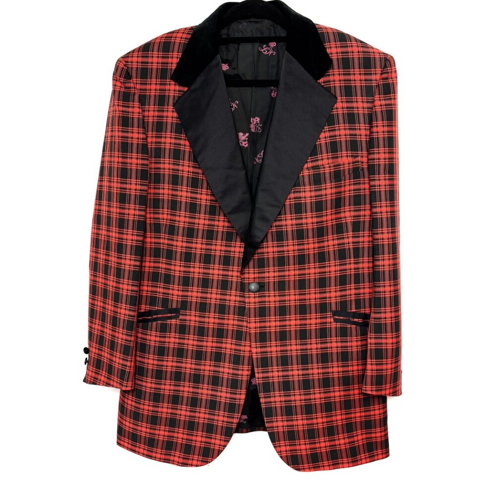 Rare 70’s Formal Tux Jacket Lord West Red Blk Plaid Vintage 46L